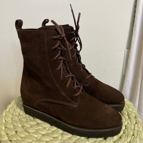 Roberto Del Carlo Chocolate Brown Suede Lace Up Hidden Wedge Crepe Boots NWOB - Picture 2 of 10